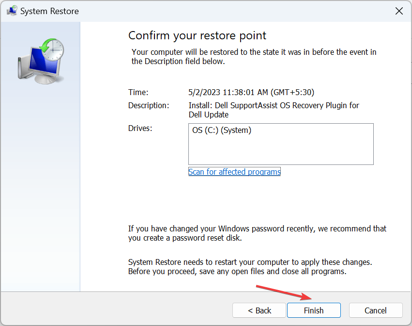 restore to fix File system error (-1073740791)