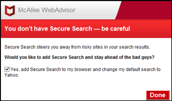 you don't have secure search mcafee