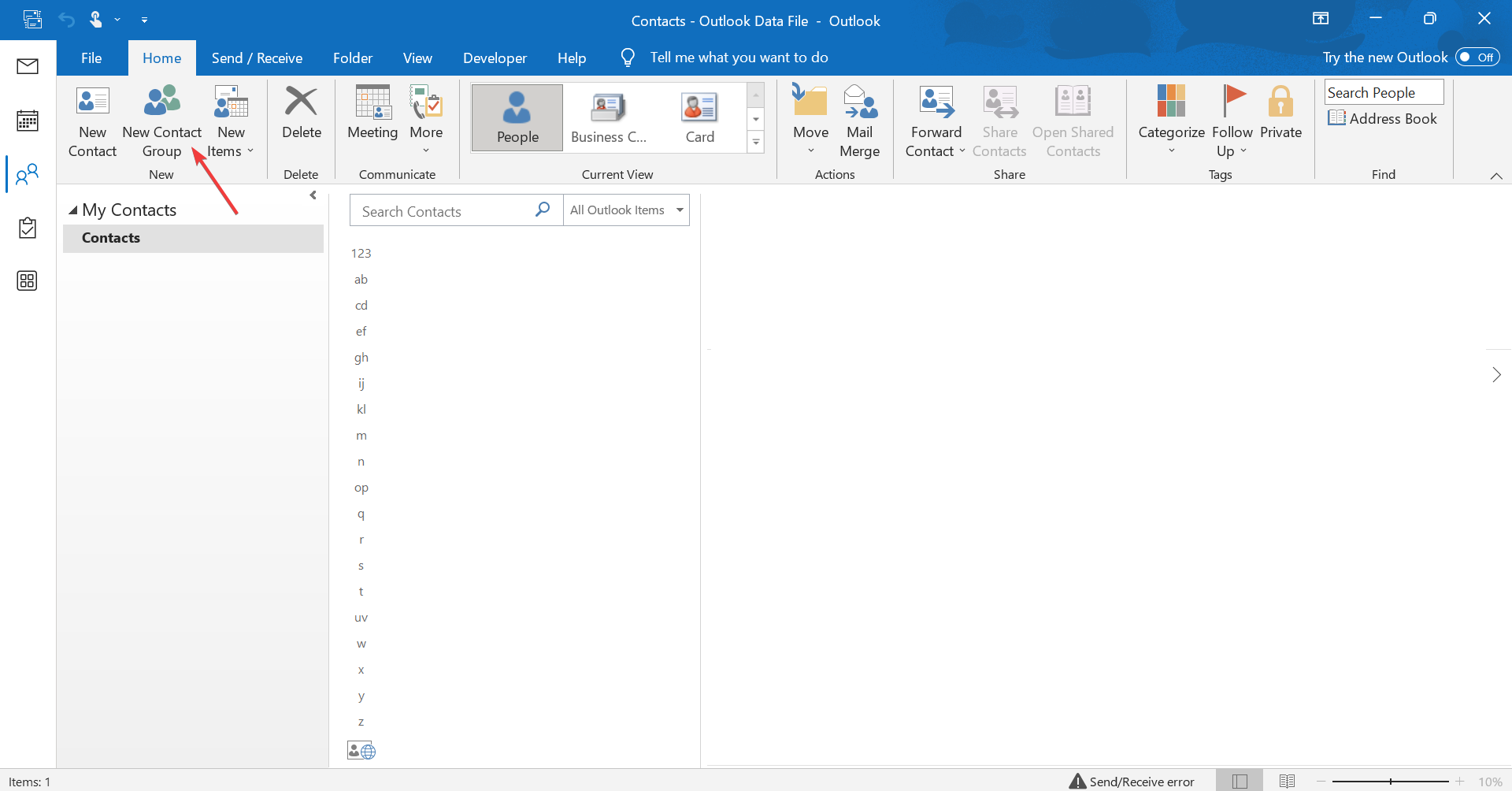 new contact group to create group email in outlook