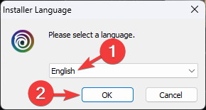 Click English, then OK