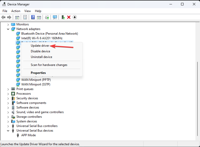 Update driver Network Adapter Netsh.exe