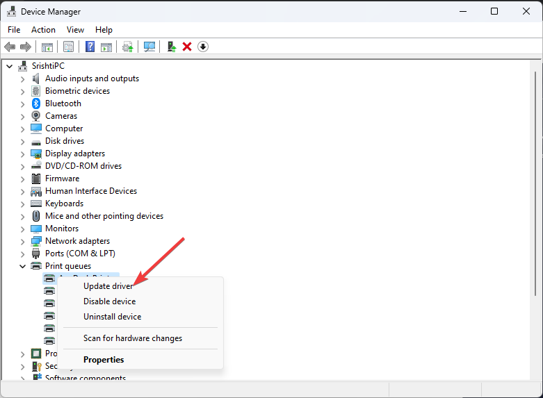 Update drivers Print queues