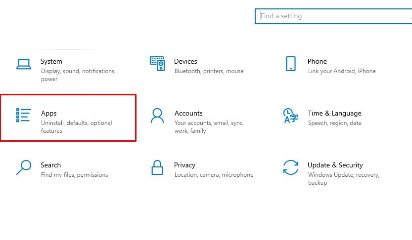windows apps settings in control panel