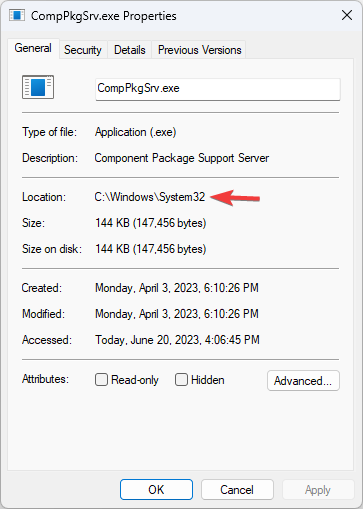 CompPkgSrv.exe Properties