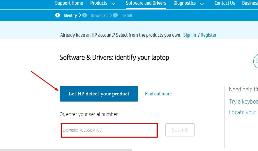 hp device serial number