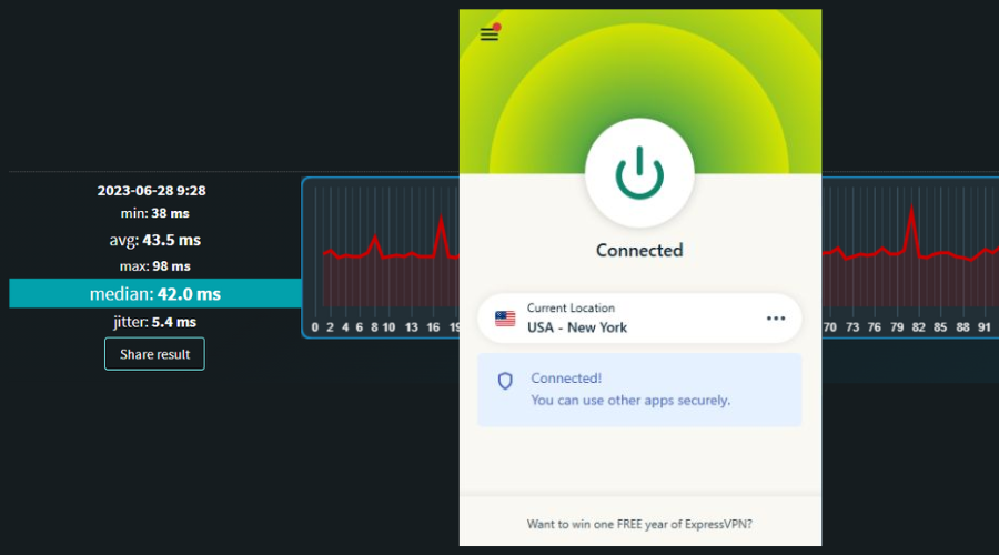 lowered ping with expressvpn connected