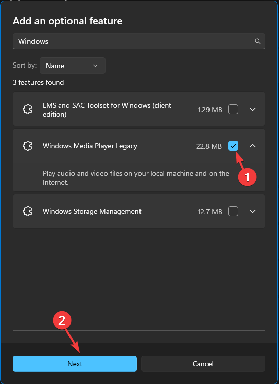 Select Windows Media Player Legacy