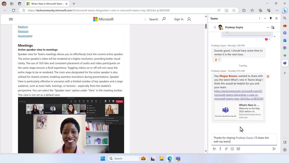 teams chat in microsoft edge