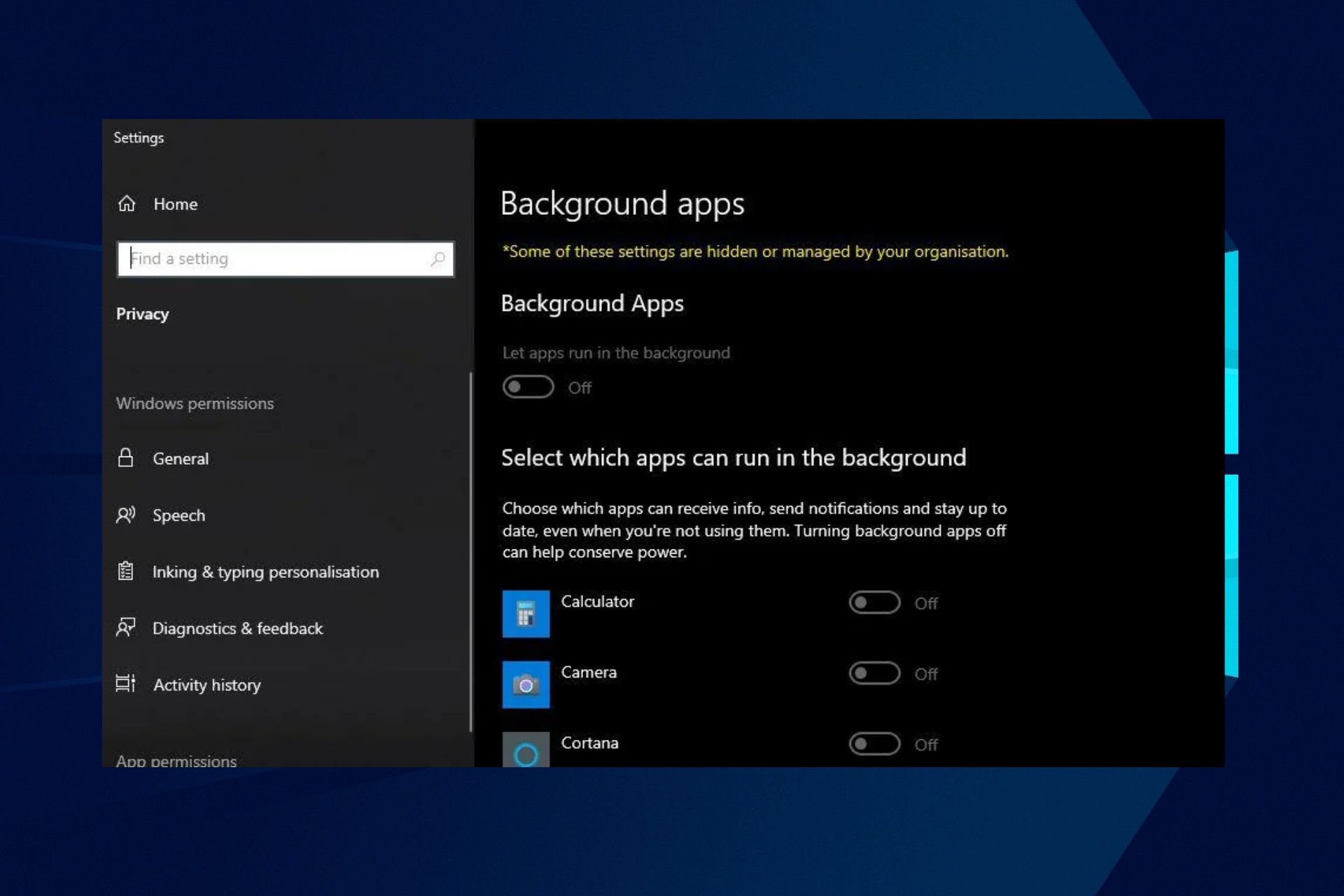 Fix background apps grayed out windows 10