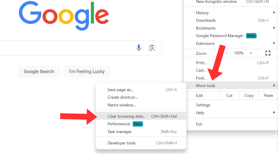 chrome more tools clear browsing data