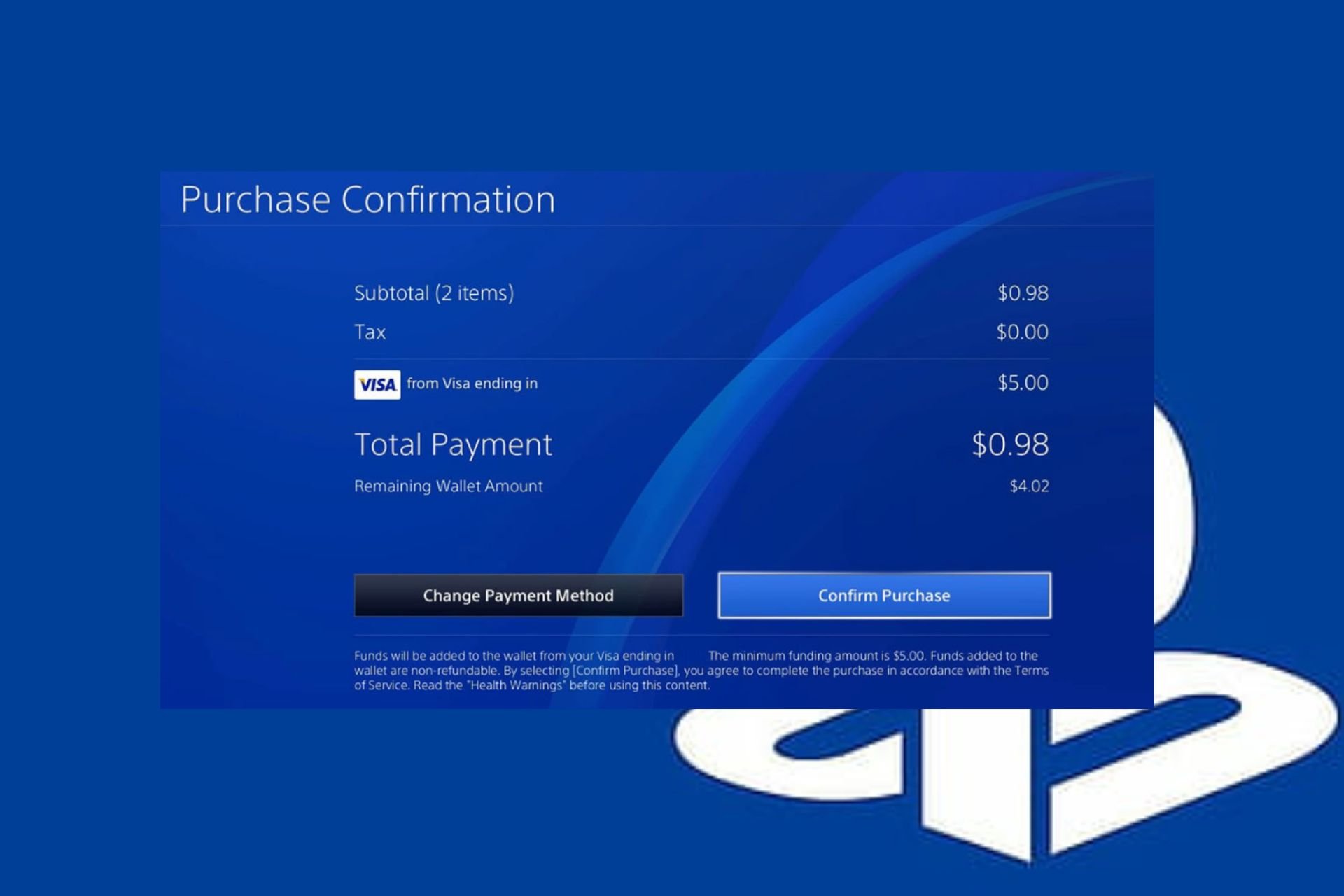 playstation can't add funds