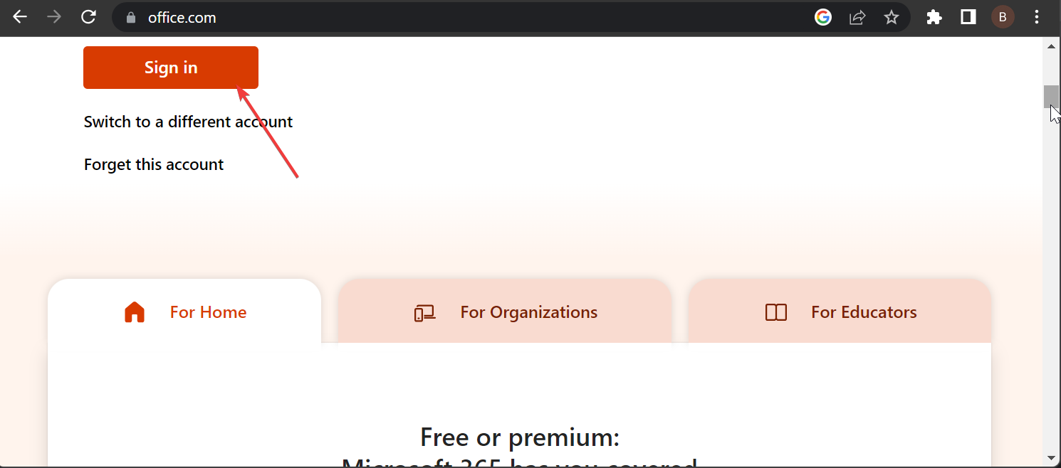 Outlook サインインが Office 365 に表示されない