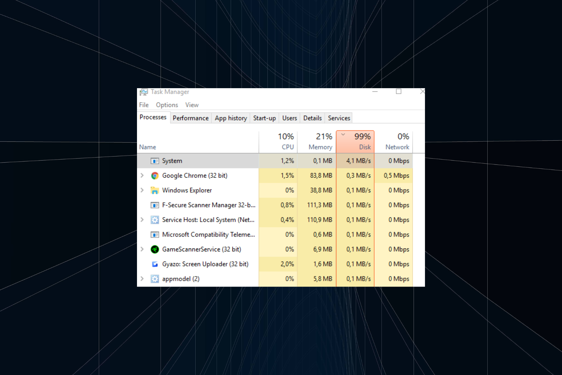 fix windows 10 disk 99%