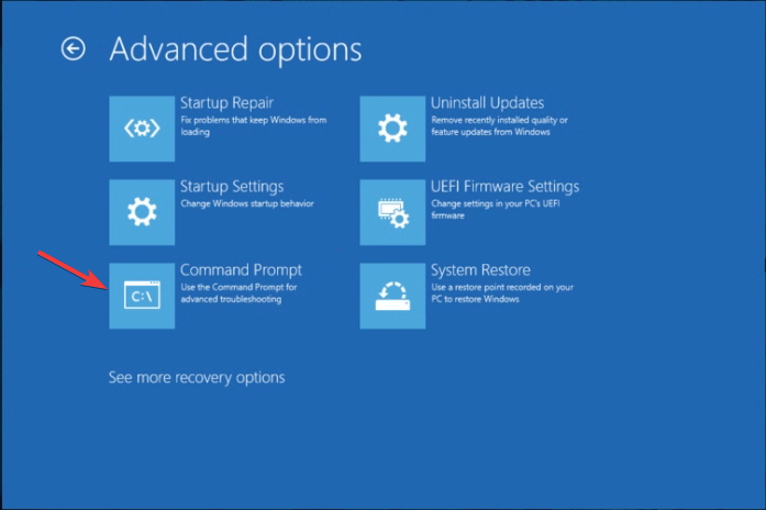 Command Prompt Advanced Options winload..efi missing Windows 11