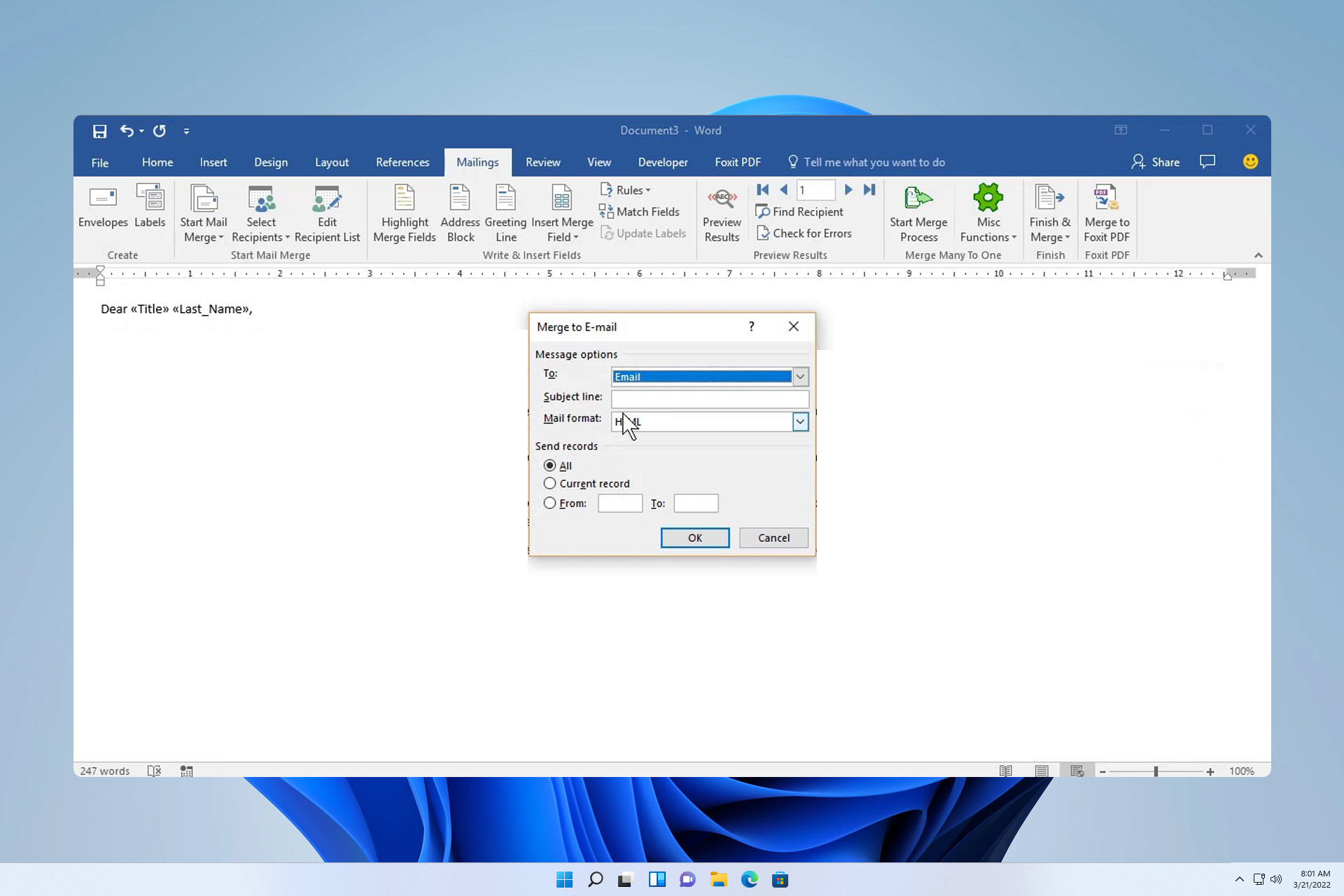 How to mail merge from Microsoft Outlook