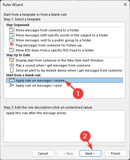 Apply rule on messages I receive and click Next.