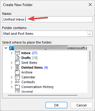OUTLOOK_name the folder and click OK