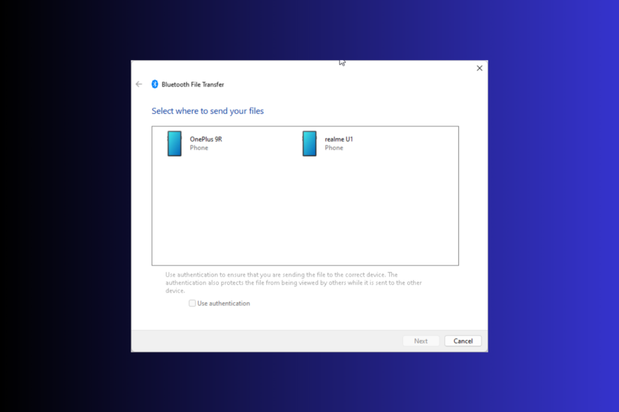 Share files over Bluetooth Windows