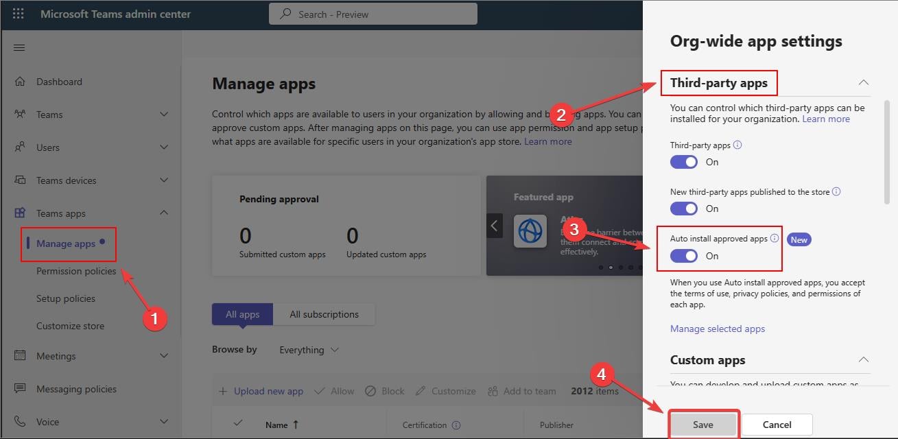 auto install apps in microsoft teams