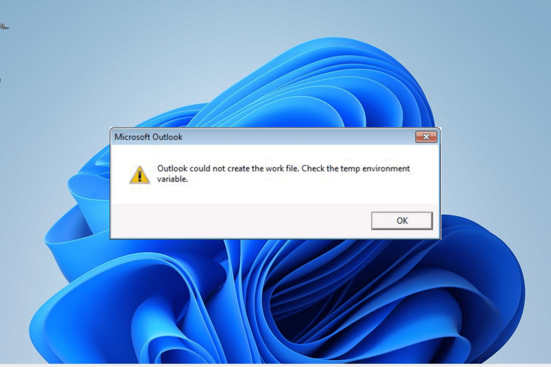 outlook could not create work file