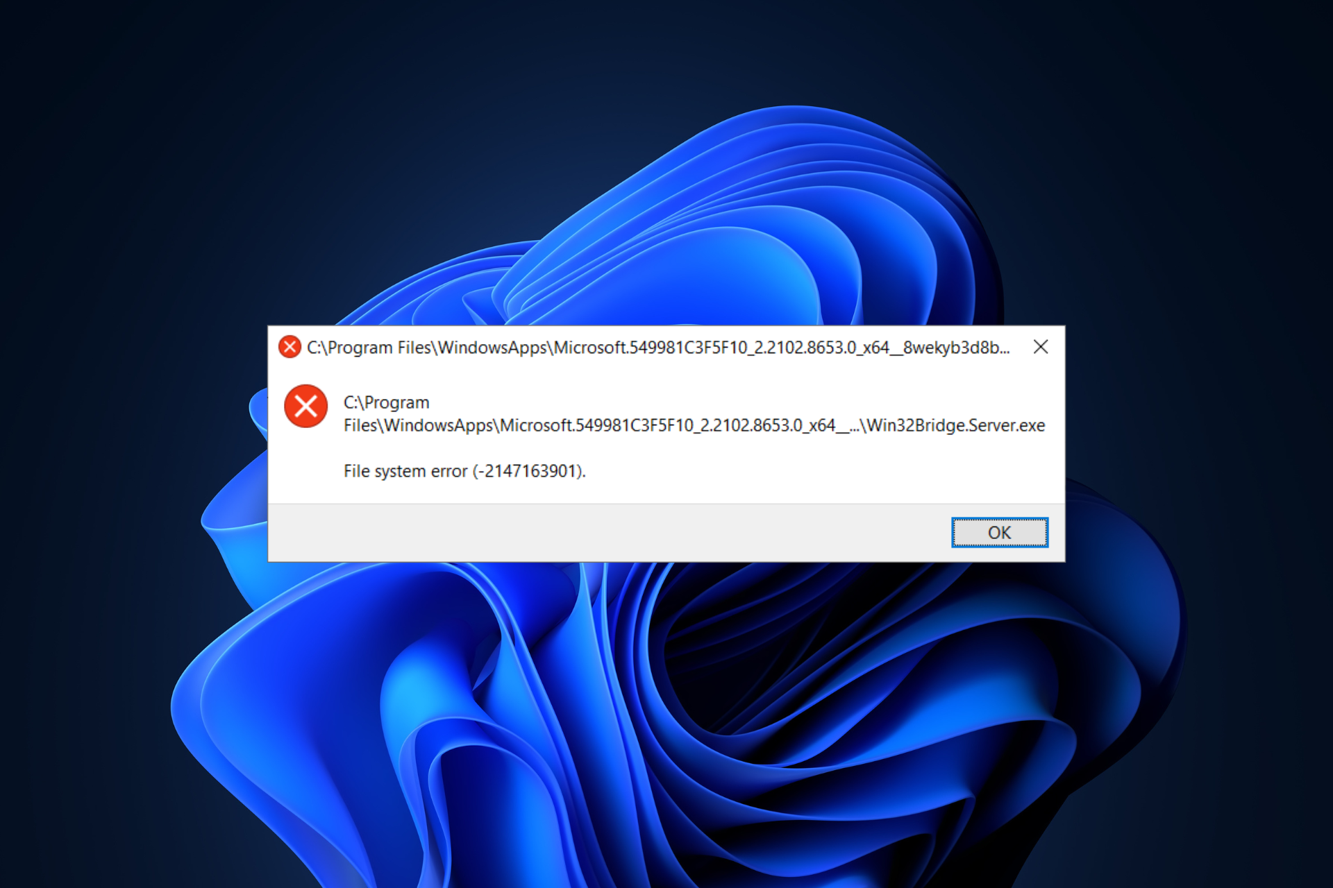 Error del sistema de archivos (-2147163901) en Windows 11