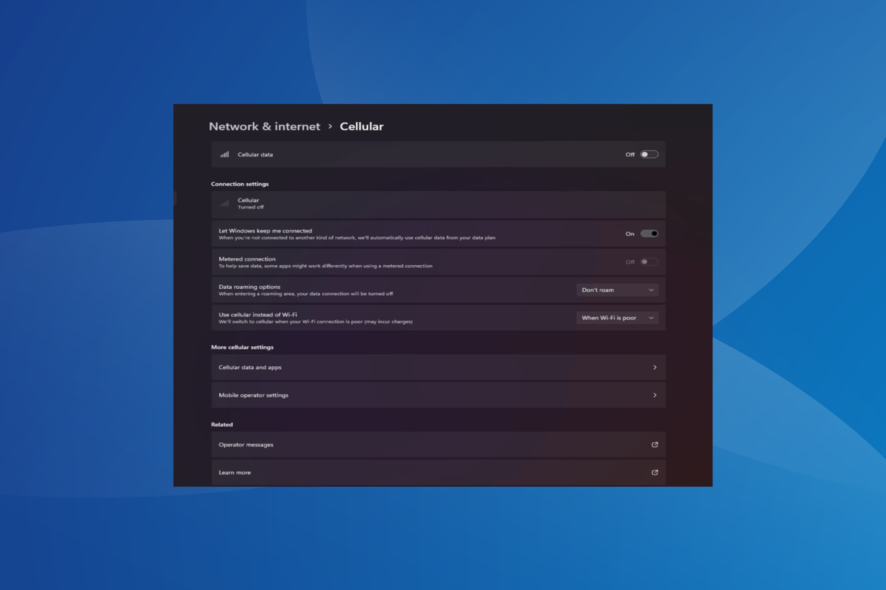 fix cellular option missing in windows 11