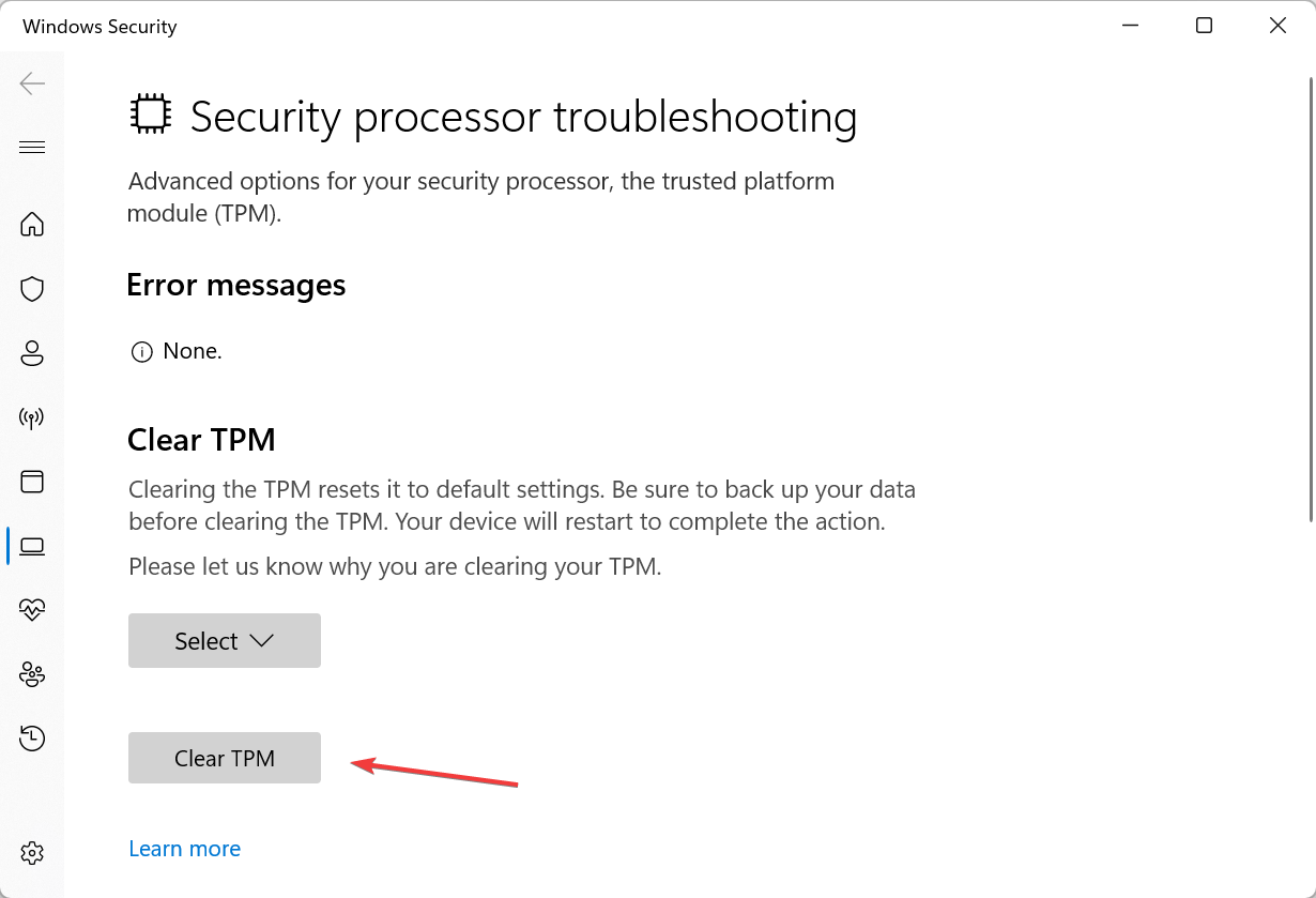 Borrar TPM para arreglar el pin ya no está disponible en Windows 11