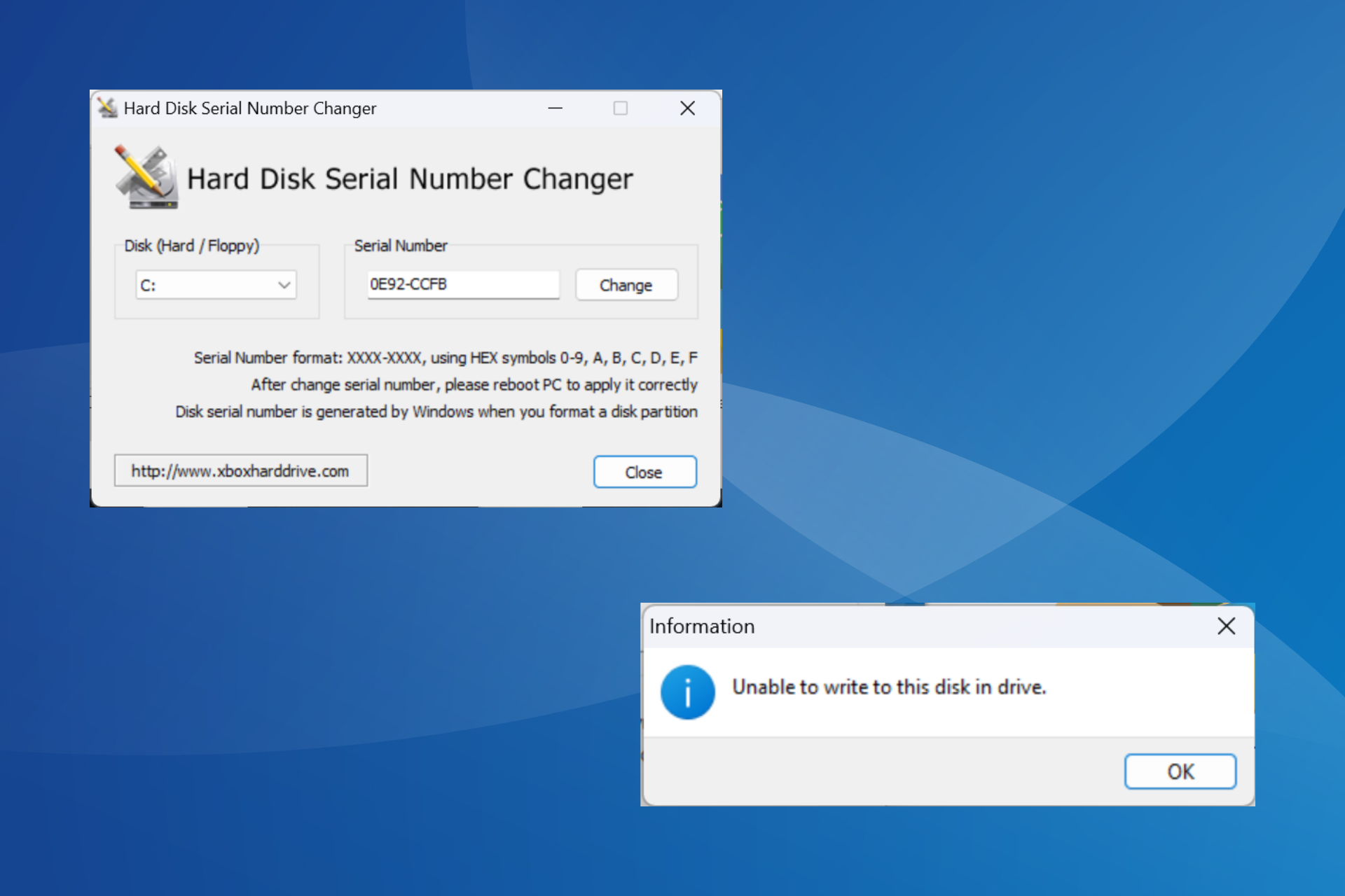 hard disk change serial number