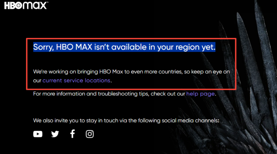 mi spiace, hbo max non è disponibile, errore di limitazione geografica