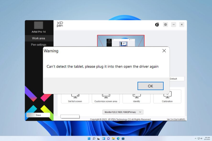 xp-pen no tablet was detected