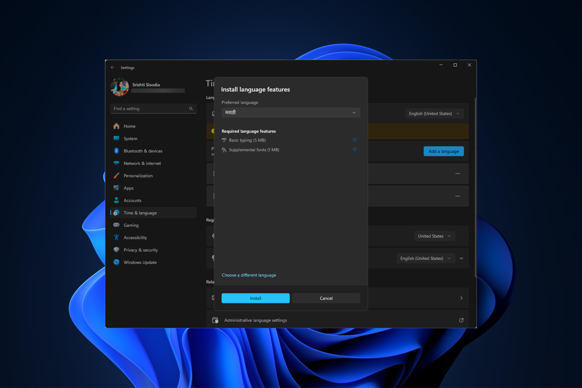 Can't install Marathi language on Windows 11