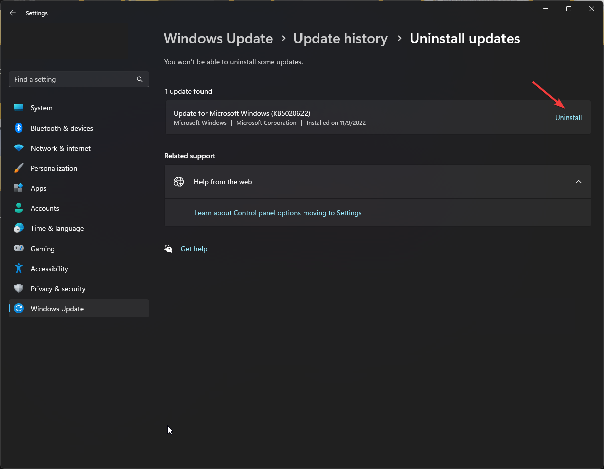 Dezinstalați actualizările Windows Update