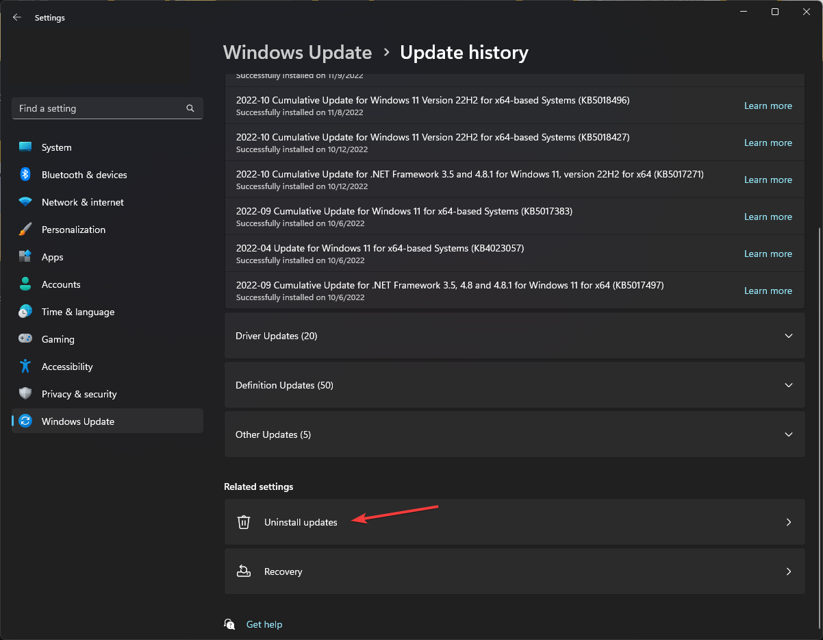 Windows Update - Istoricul actualizărilor
