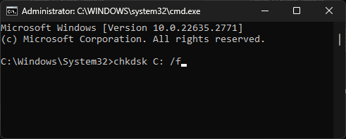 cmd_chkdsk - eroare de sistem de fișiere 2147163890