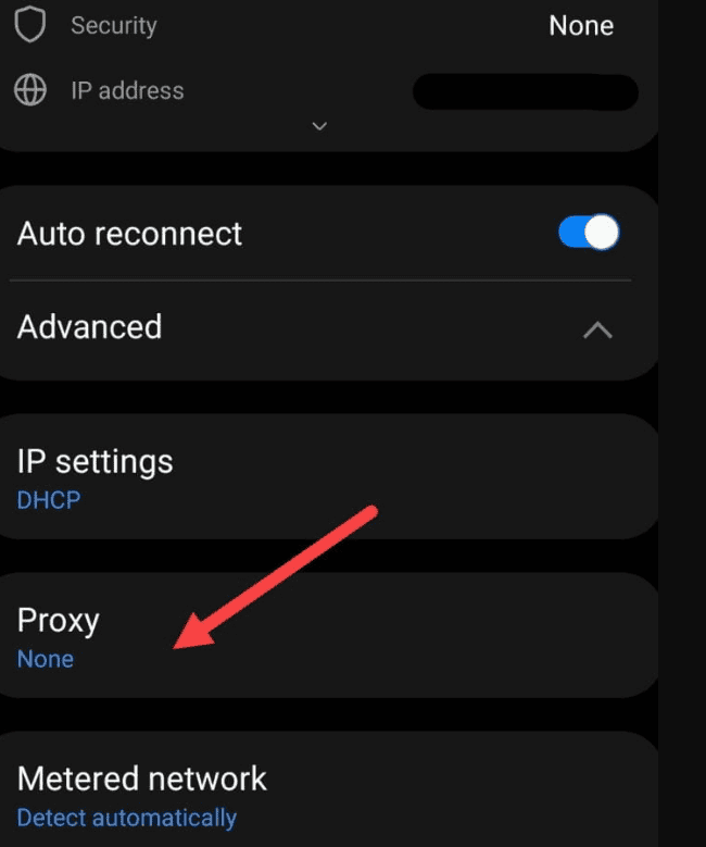 proxy set to none android