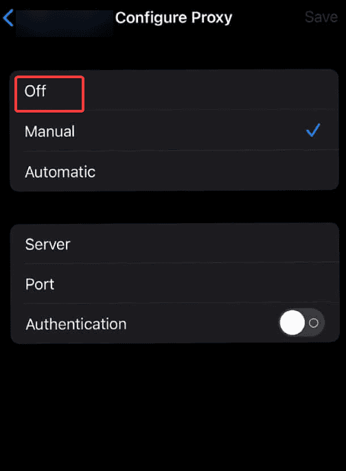 set proxy to off on ios