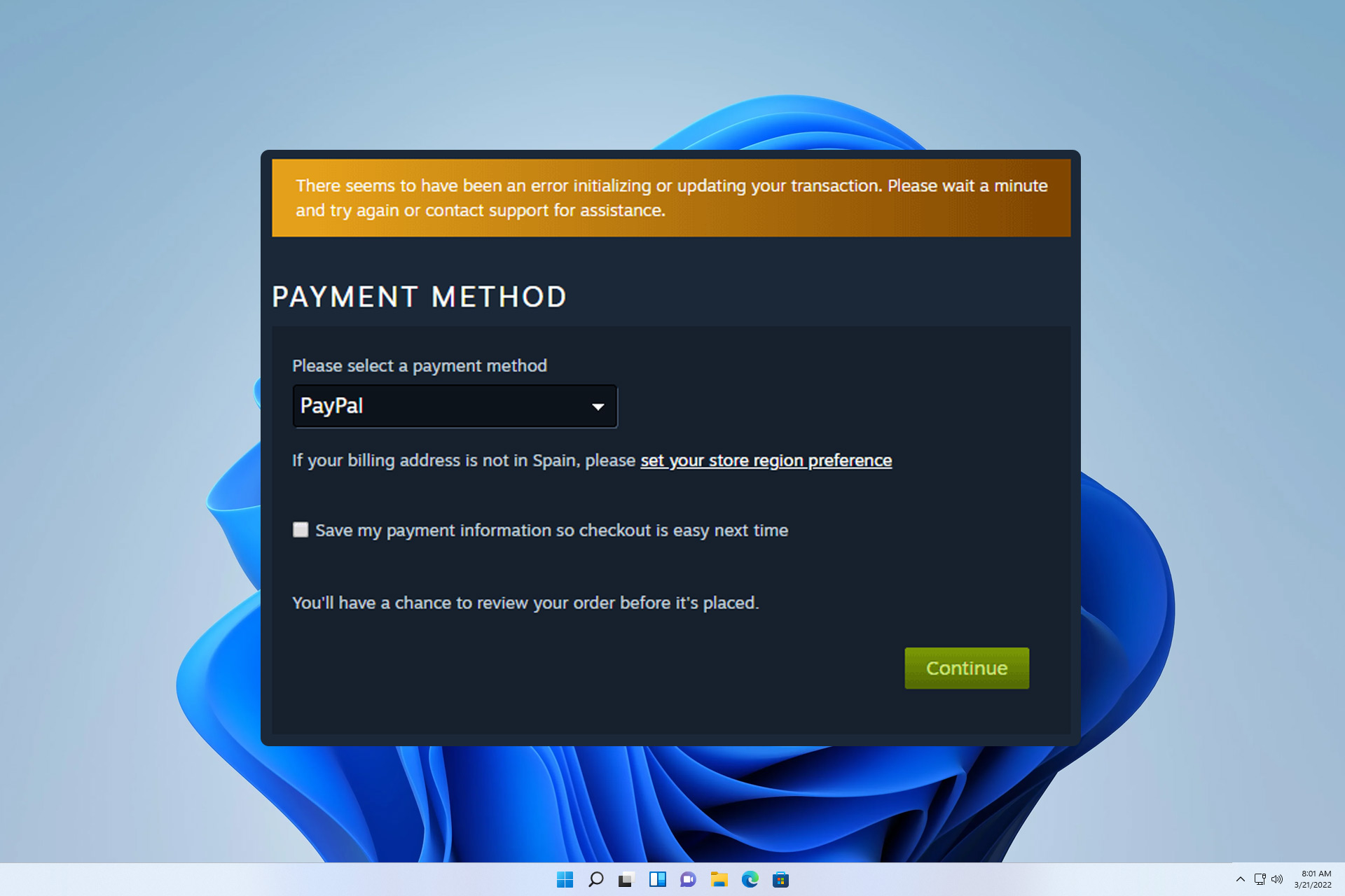 steam paypal not working