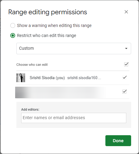 Range editing permissions  -  Give Edit Access to Google Sheets