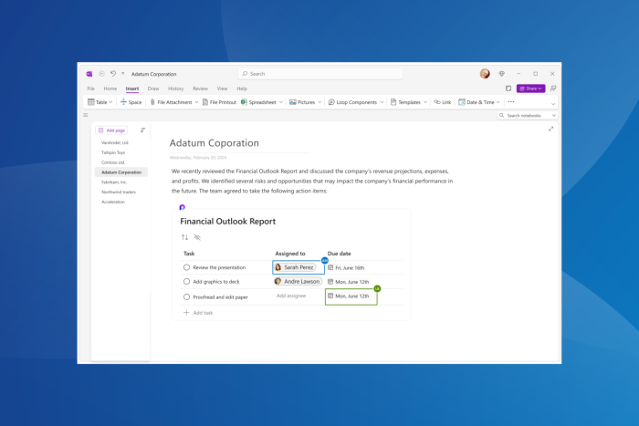 integrate loop components in OneNote