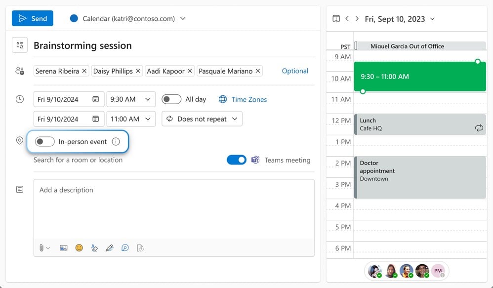 outlook in-person meetings