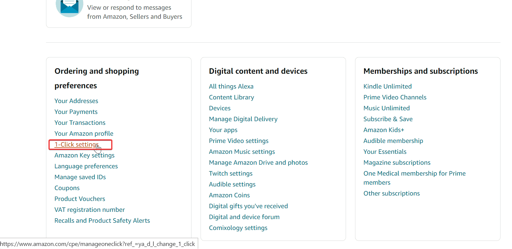 1 click settings amazon