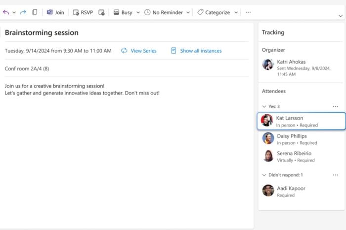 outlook in-person meetings