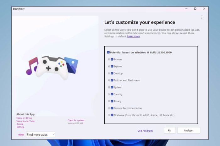 BloatyNosy application on a Windows 11 background