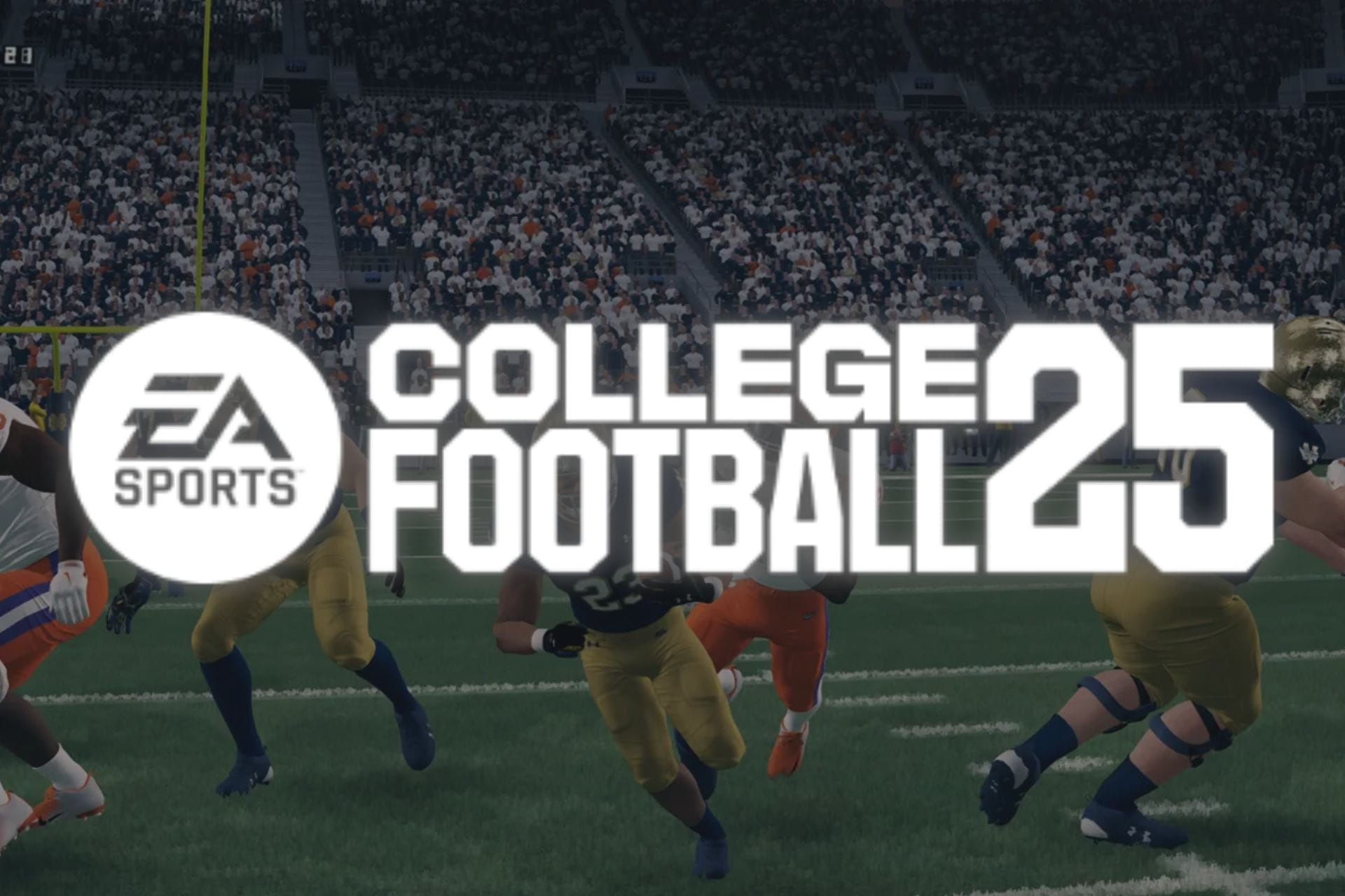 College Football 25 logo featured on a scene from the game