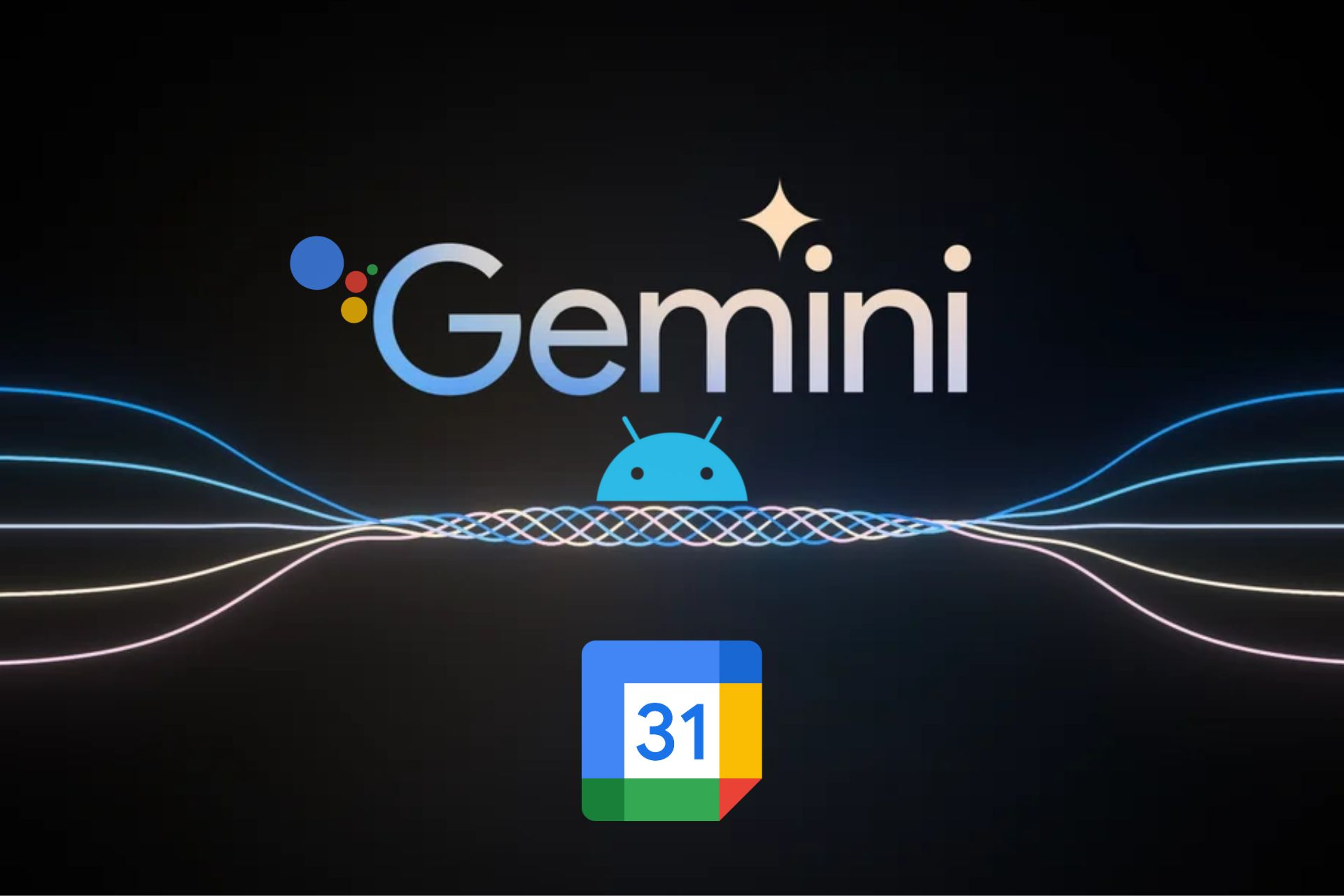 Gemini for Android next to logos from Google Calendar and Assistant