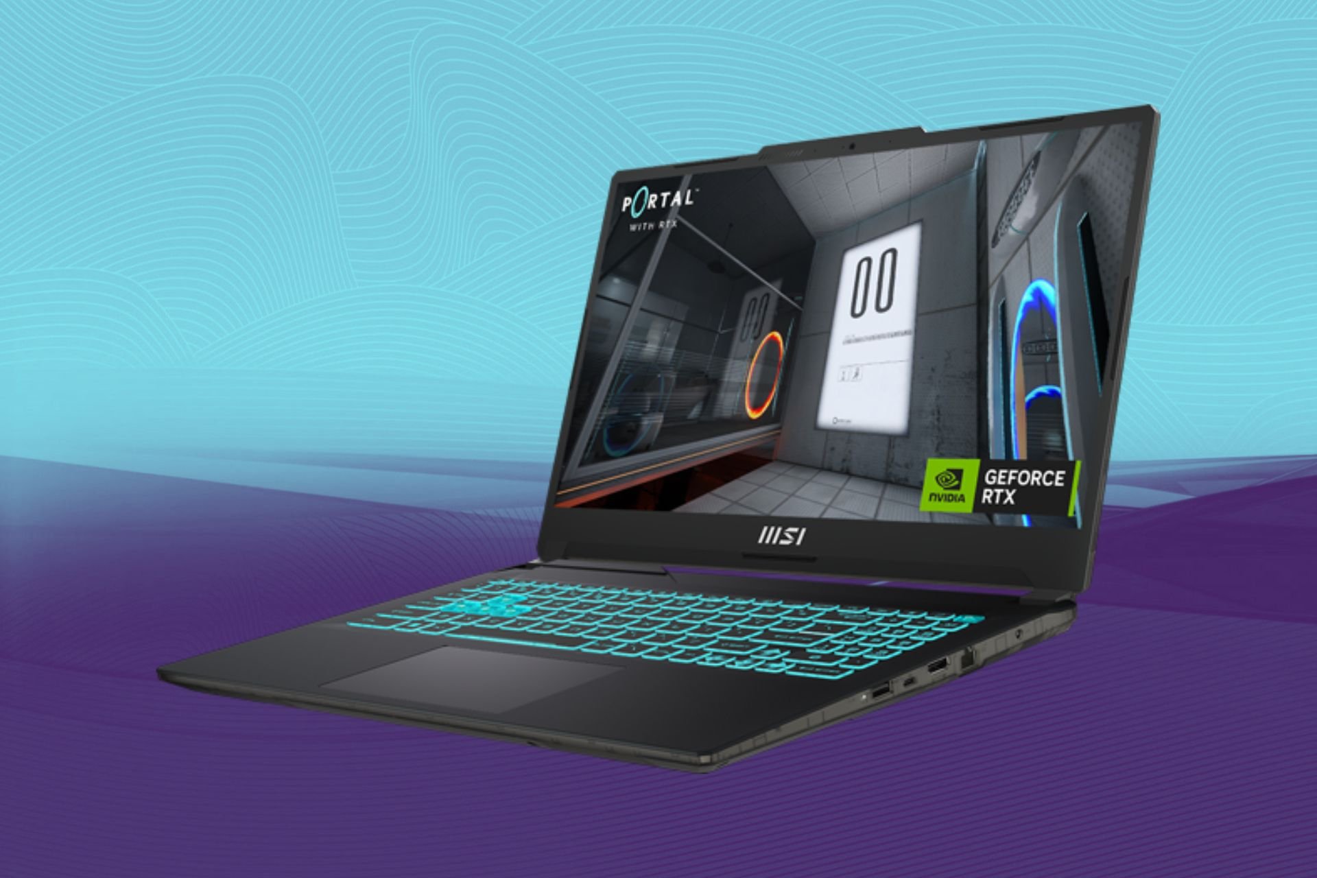 MSI Cyborg budget laptop featuring the game Portal