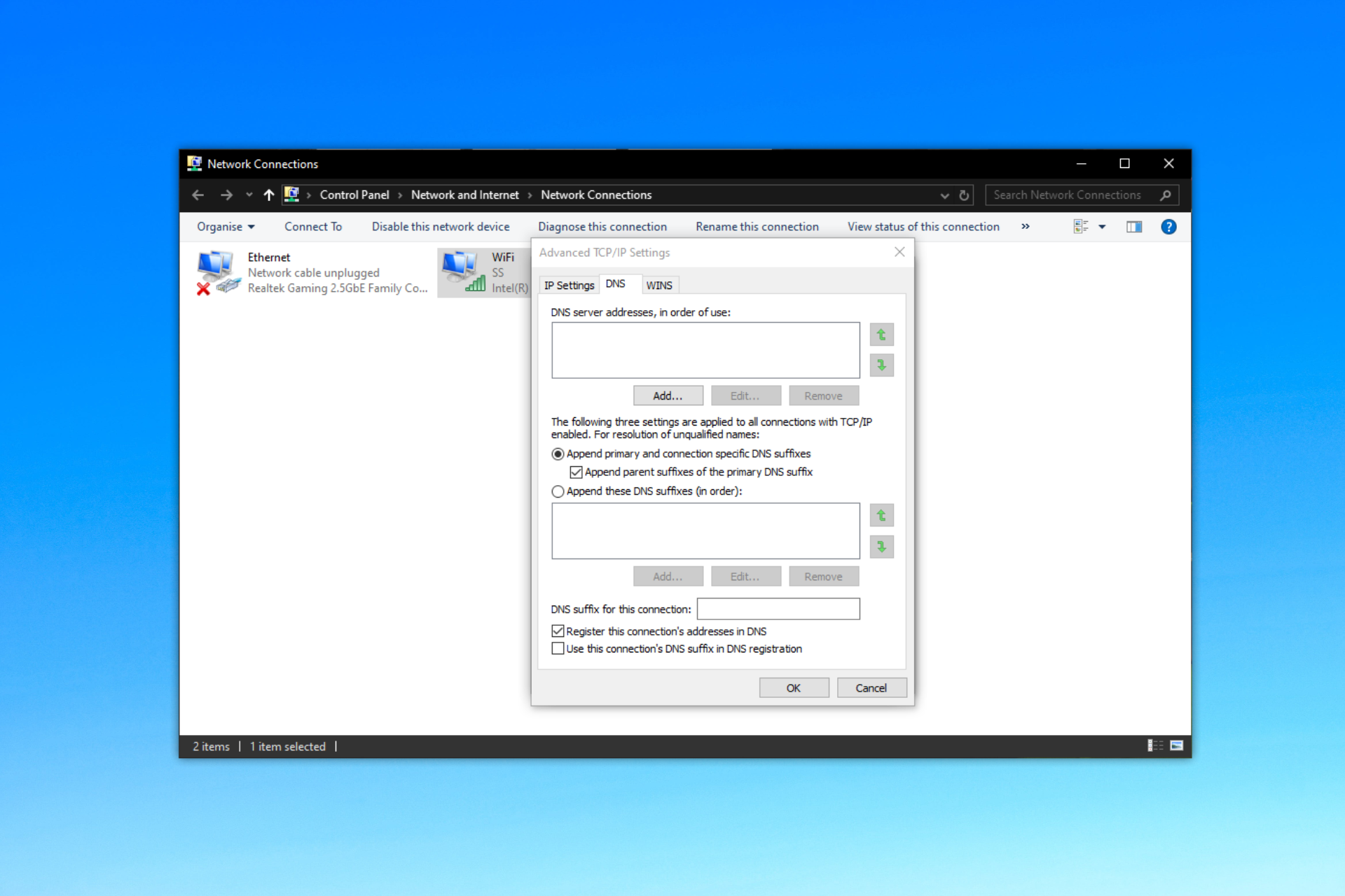 use network manager to disable dns in windows