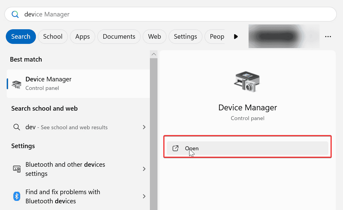 device manager start bar