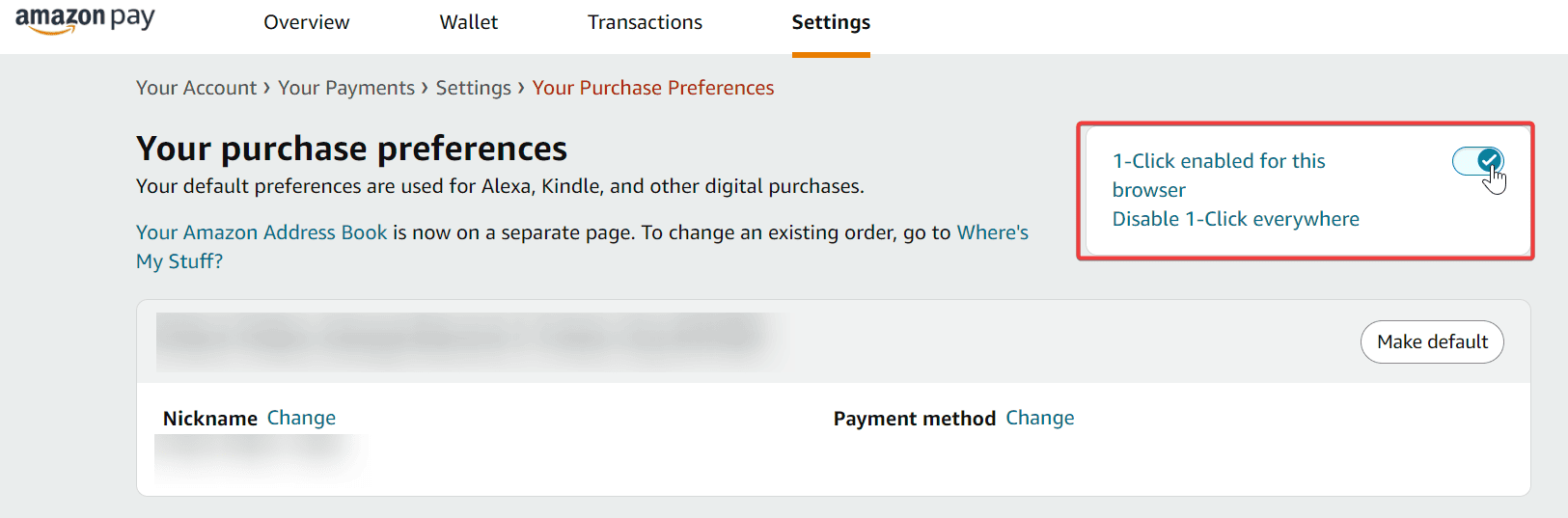 enable one click purchase amazon