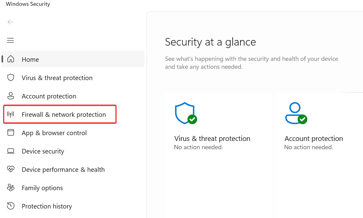 firewall and network protection section in windows security